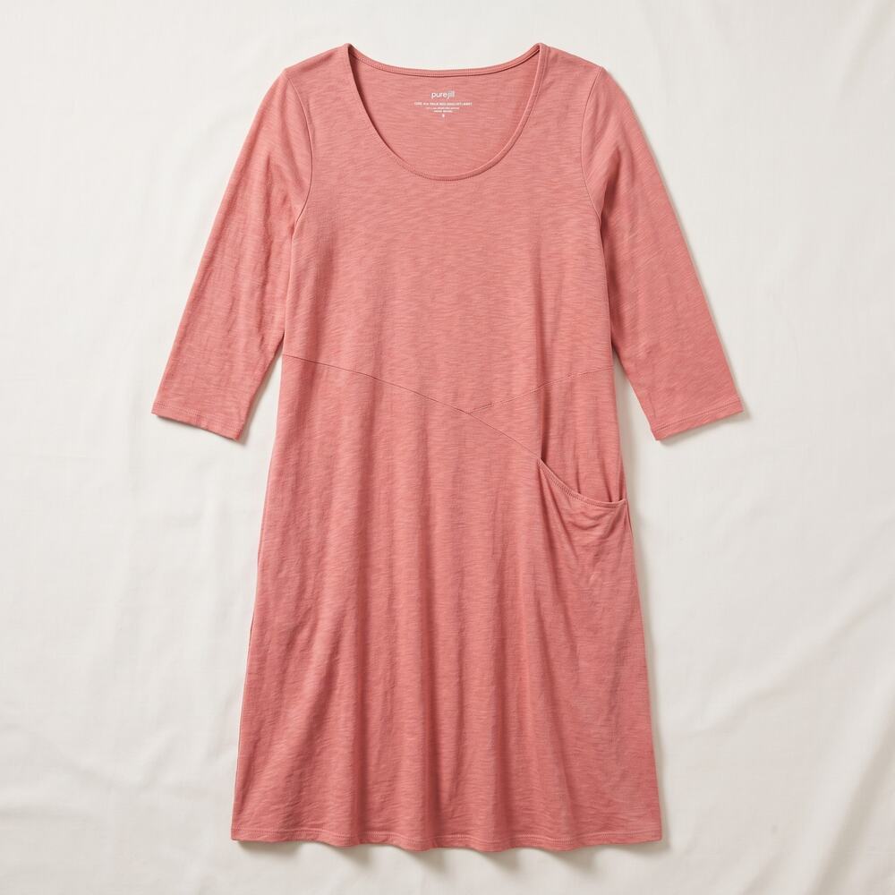 Pure Jill Womens XS Minimalist Lagenlook Coastal Modal Seamed Shift Dress Pocket